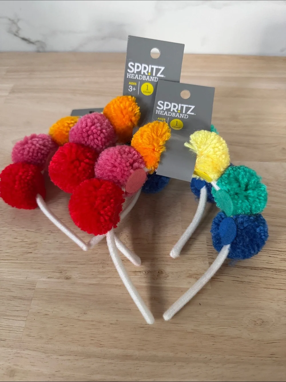 Spritz Kids Pom Pom Headbands - Red, Pink, Orange, Yellow, Green, Blue